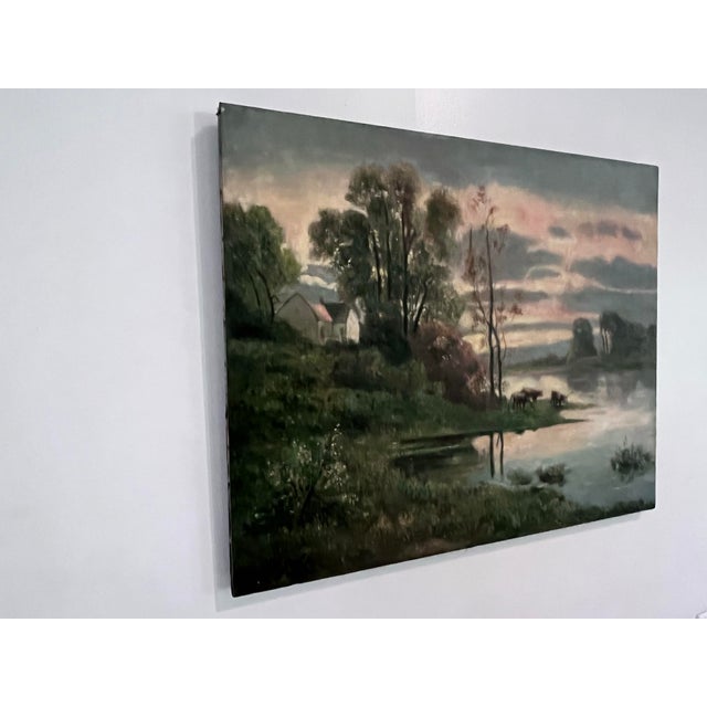 Vintage Tonalist Riverside Landscape Oil Painting on Canvas For Sale In West Palm - Image 6 of 9