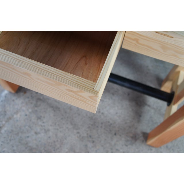 Late 20th Century Rustic Natural Pine Farmhouse Workbench Tall Desk Footrest Hall Table Console For Sale - Image 4 of 12