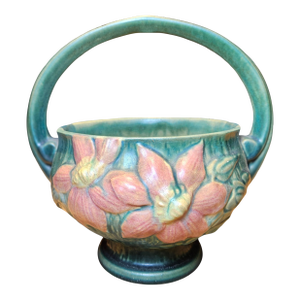 1940s Roseville Pottery Pink Clematis Basket