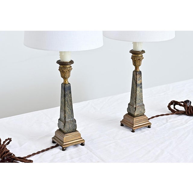 Vintage French Marble Obelisk Lamps - a Pair For Sale - Image 4 of 9