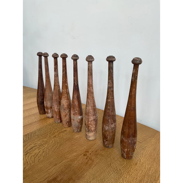 Antique Hand Carved Indian Club Pins & Exercise Weights - Set of 8 For Sale In Raleigh - Image 6 of 15