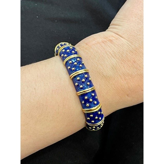 Late 20th Century Three-Piece Bangel / Cuff Set Red Green & Blue Enamel 18 Kt Gold 286 Gm, Hidalgo For Sale - Image 12 of 18