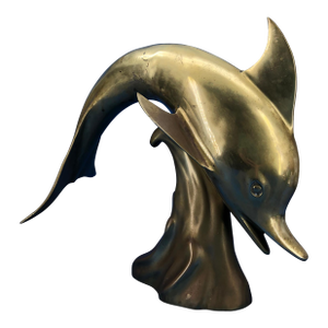 Mid 20th Century Large Mid Century Brass Jumping Dolphin Sculpture