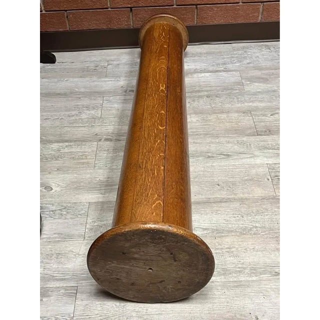 Wood Vintage Marble Top Oak Column Pedestal For Sale - Image 7 of 8