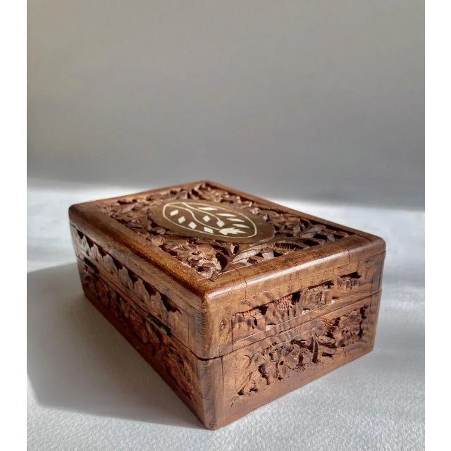 Wood 1970's Hand Carved Himalayan Sheesham Wood Jewelry Box For Sale - Image 7 of 13