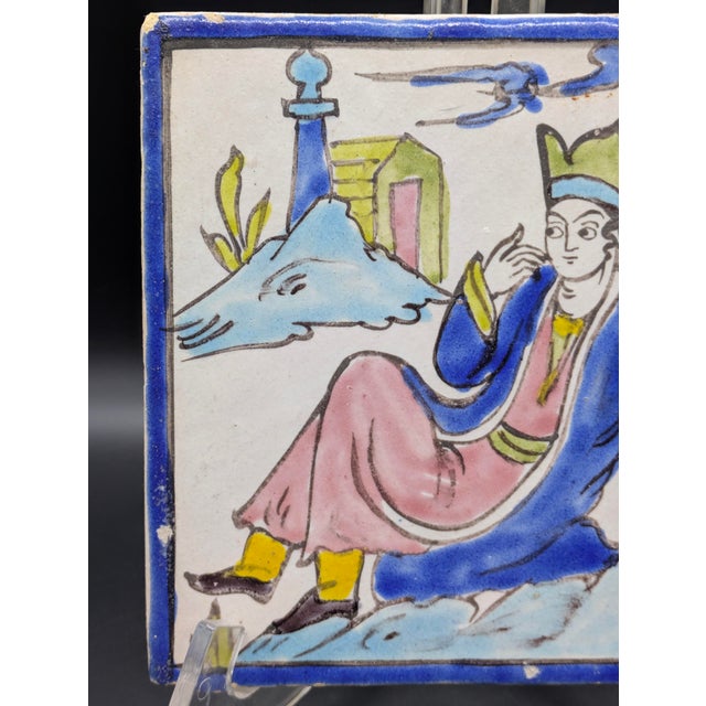 Antique Persian Qajar Polychrome Ceramic Tile For Sale In Portland, OR - Image 6 of 7