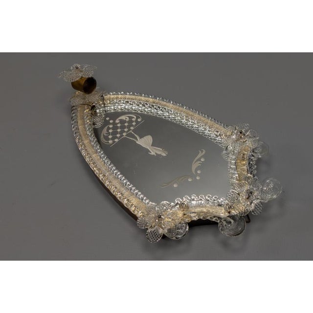 Italian Venetian Wall Mirror with Glass Frame and Candleholder, 1930s For Sale - Image 9 of 18