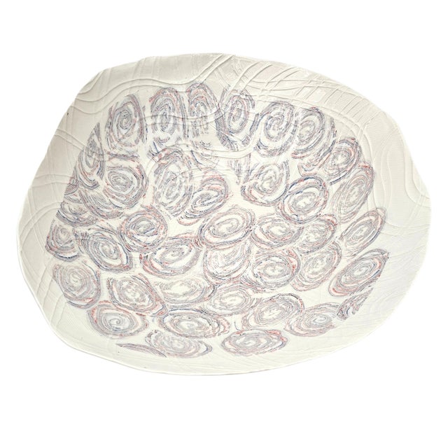 Organic Porcelain Art Centerpiece Bowl, Hand-Impressed Abstract Surface, 16.75" For Sale - Image 9 of 13