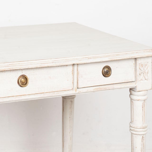 19th Century Swedish White Gustavian Three Drawer Side Table or Desk For Sale - Image 11 of 16