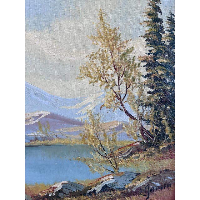 Blue Vintage Original Landscape Oil Painting, Framed Mountain River Art For Sale - Image 8 of 16