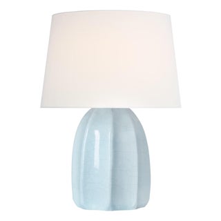Barbara Barry by Visual Comfort Signature Melanie 12" Cordless Accent Lamp in Crackled Moonseed with Linen Shade For Sale