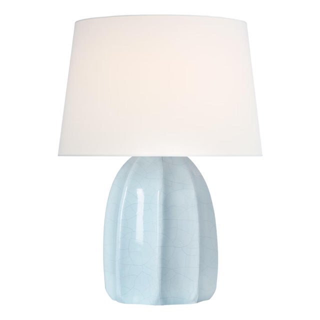 Barbara Barry by Visual Comfort Signature Melanie 12" Cordless Accent Lamp in Crackled Moonseed with Linen Shade For Sale