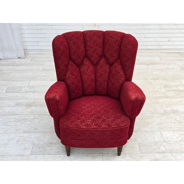 Danish Armchair in Red Furniture Fabric, 1960s For Sale - Image 13 of 18