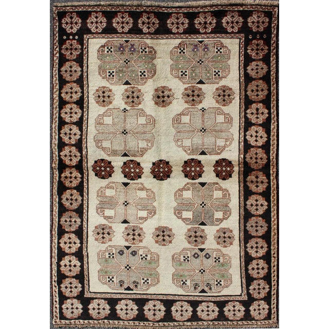Persian Gabbeh Vintage Rug With Blossom Medallions in Brown, Ivory, Taupe, Green and Black For Sale - Image 9 of 9