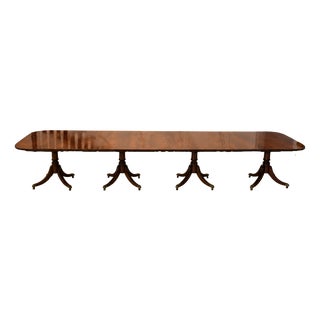 Antique English Mahogany Banquet Dining Table 22/24 Seater 4 Pedestal 3 Leaves , 1920 For Sale