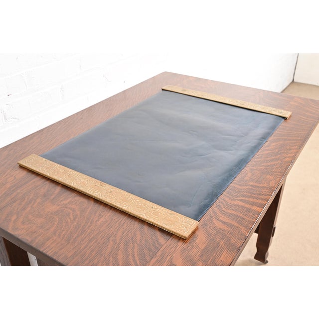 Art Deco Tiffany Studios New York Zodiac Bronze Doré Blotter Ends With Leather Desk Blotter For Sale - Image 3 of 11