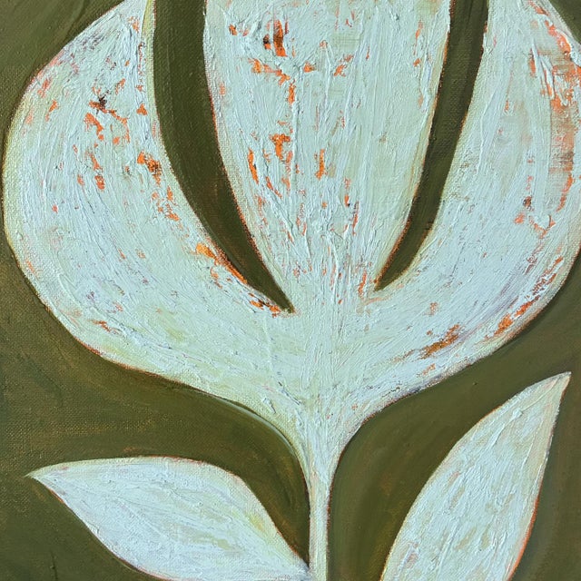 Contemporary Original Framed Flower Painting, Textured Wall Art, Oil on Canvas in Gold Frame, 15x19 Minimalist Boho Home Decor For Sale - Image 3 of 4