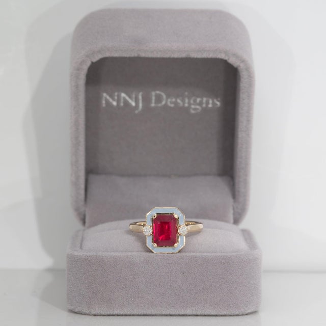 Modern Scarlet & Gray Game Day | 2.2Ct Natural Ruby & Diamond Ring in Solid 14k Gold For Sale - Image 3 of 9