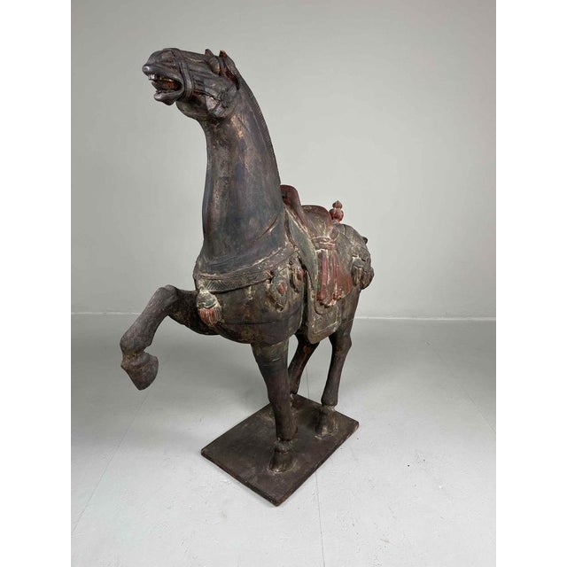 Wood Chinese Artist, Tang Style Wooden Horse, Early 19th Century, Wood & Gesso For Sale - Image 7 of 18