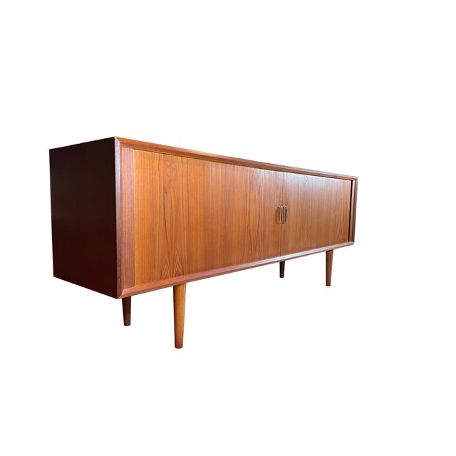 Mid-Century Modern Svend Aage Larsen for Faarup Møbelfabrik Mid Century Danish Teak Tambour Door Credenza For Sale - Image 3 of 12