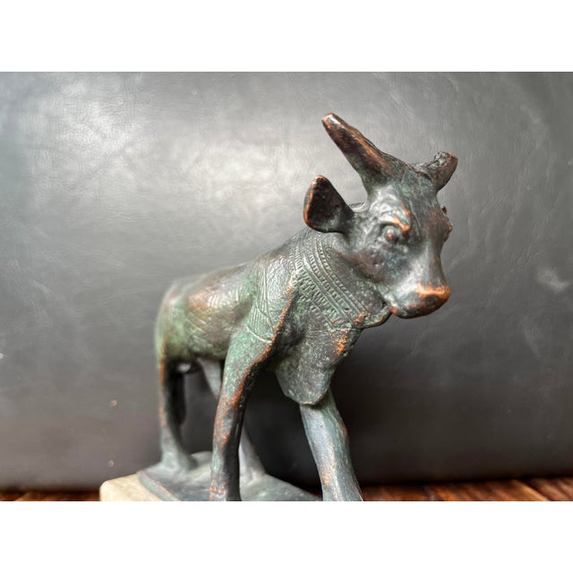 Egyptian Revival Bronze Bull Sculpture, 1980s For Sale - Image 4 of 8