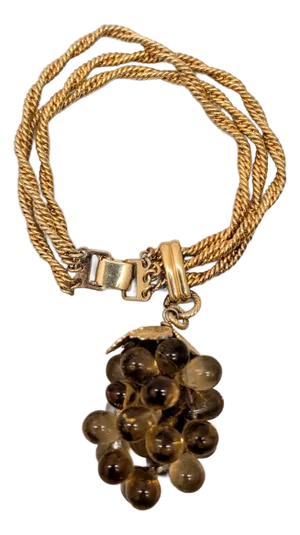 Vintage 1960s Signed Napier Goldtone Faux-Topaz Grape Cluster Charm Bracelet