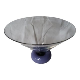 Vintage Simon Moore 1984 Purple & Clear Crystal Blown Art Glass Centerpiece Bowl Signed & Dated For Sale