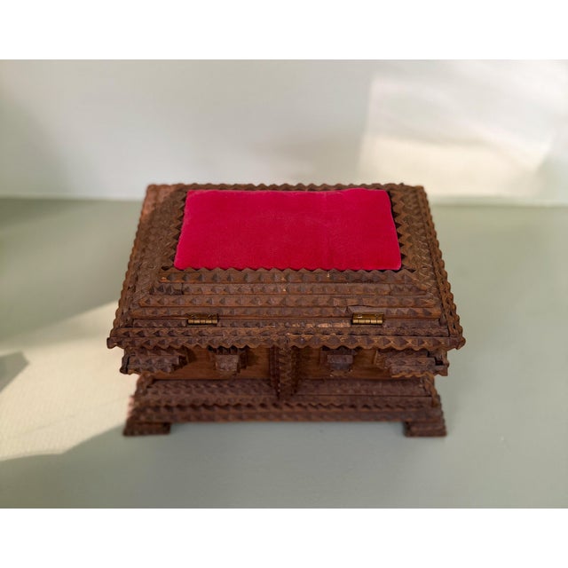 Wood Signed Tramp Art Sewing Box, Folk Art Pincushion Chest With Drawers For Sale - Image 7 of 8