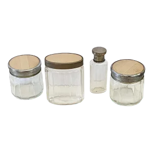 Vintage Early 1900s Set of Four French Glass Vanity /Dresser Containers W/ Lids