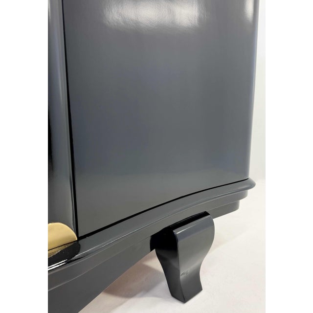 French Art Deco Black Lacquered and Inlaid Walnut Sideboard in the style of Jules Leleu, 1940s For Sale - Image 9 of 15