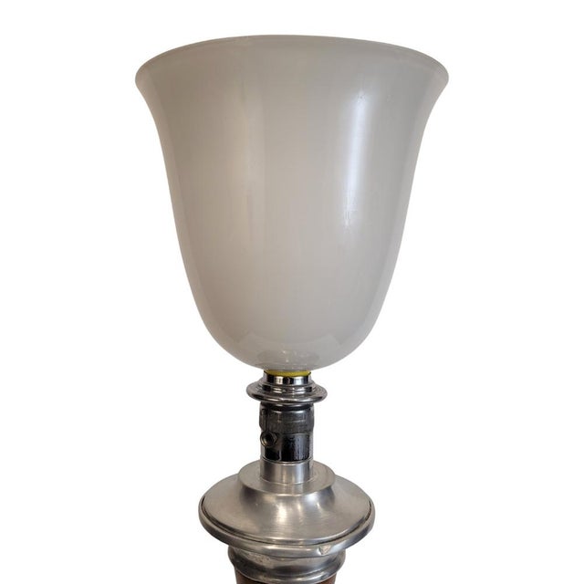 Table lamp, wood and opaline glass, mazda, art deco, 1920s - france materials: wooden base and opaline glass shade brand:...