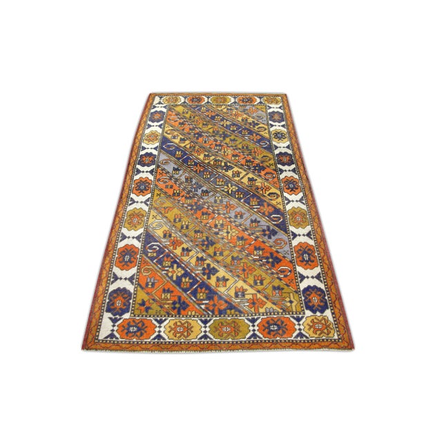 1960s Vintage Turkish Multicolor Handmade Wool Rug Geometric & Floral 3'7" X 6'5" For Sale - Image 5 of 6
