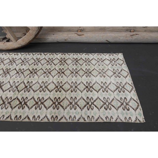 Textile 1970s Turkish Hand-Knotted Wool Cotton Beige Runner Rug For Sale - Image 7 of 11