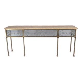 Glass and Metal Console With Stone Top For Sale