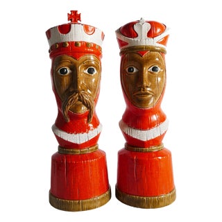 Italian Ceramic King and Queen Chess Piece Sculptures by Bitossi, 1960s, Set of 2 For Sale