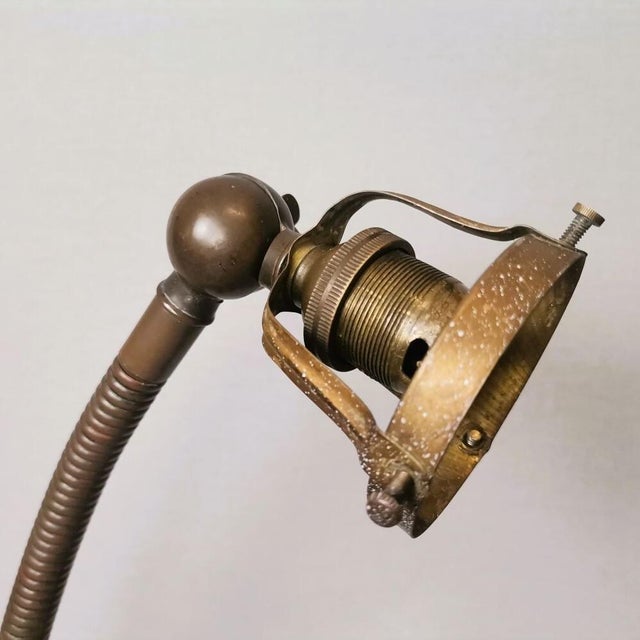 Metal Art Nouveau Flexible Brass Goose Neck and Glass Table Lamp, 1950s For Sale - Image 7 of 13