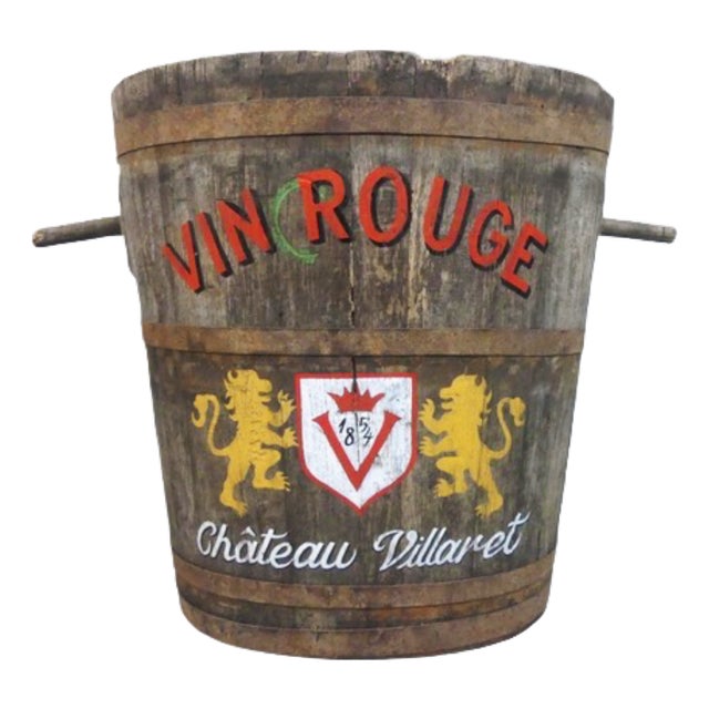Antique French Oak Grape Hod with Iron Banding and Painted Decoration, 1920s For Sale