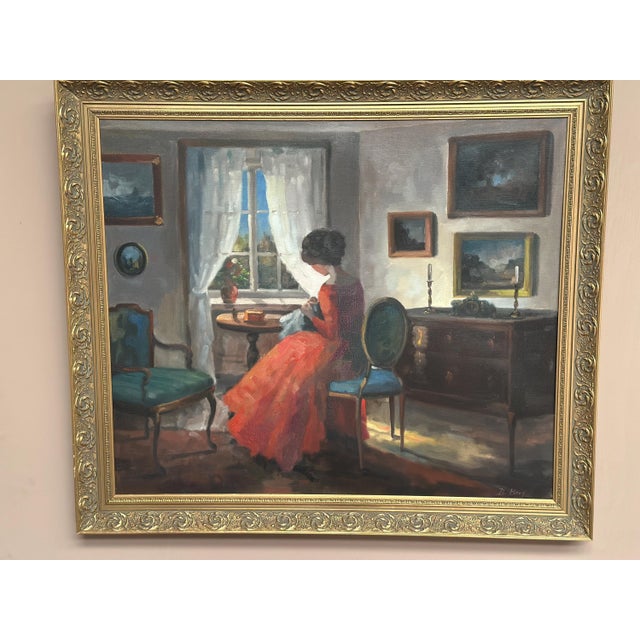 Bente Berg, Interior Scene, 1950s, Oil Painting on Canvas, Framed For Sale - Image 7 of 13