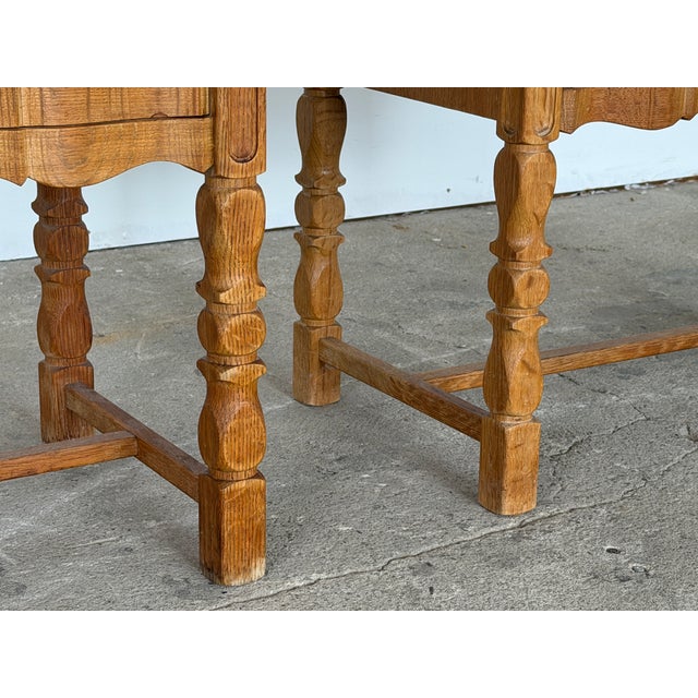 Wood Danish Rococo Nightstands in Oak by Henning Kjærnulf, 1960s, Set of 2 For Sale - Image 7 of 12