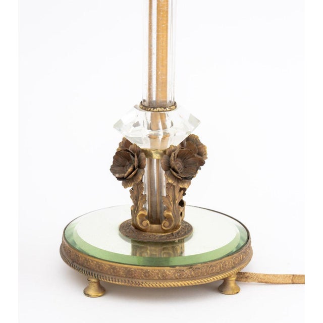 Art Deco Mid 20th Century Art Deco Cut Crystal and Brass Lamps, Pair For Sale - Image 3 of 5