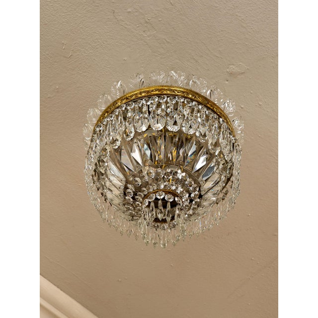 Metal Vintage Empire Style Bohemian Crystal Ceiling Light, 1940s For Sale - Image 7 of 12