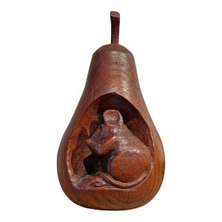20th Century English Carved Oak Pear With Mouse For Sale