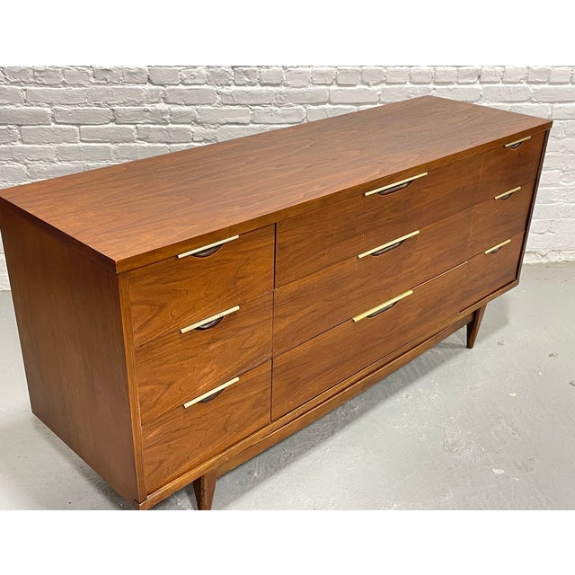 Wood Mid Century Modern Walnut Triple Dresser by Kent Coffey’s Tableau Line, C. 1960’s For Sale - Image 7 of 12