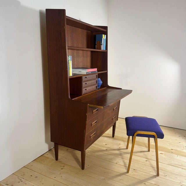 Vintage Danish Teak Bookcase with Pull-Out Desk, 1960s For Sale - Image 10 of 12