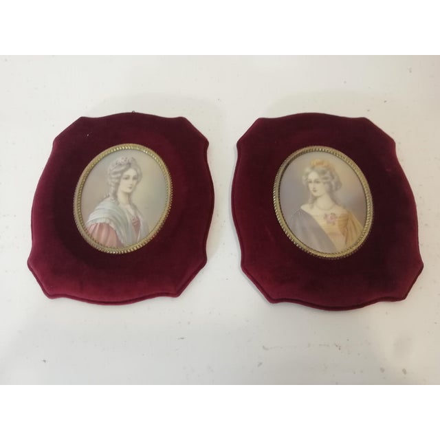 Burgundy Red Velvet and Curved Glass Frames, 1940s, Set of 2 For Sale - Image 9 of 9