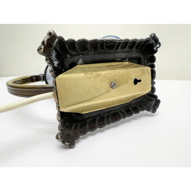 Art Deco Brass and Blue Glass Table Lamp, 1930s For Sale - Image 6 of 13