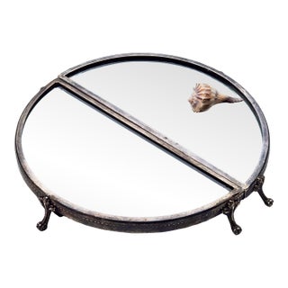 Vintage Ornate Footed Mirrored Plateau Two-Halves Display Tray For Sale