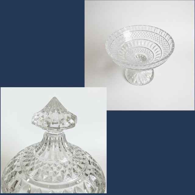 Transparent Vintage German Crystal Lidded Candy Dish-Footed Bonbon Jar-Pedestal Bowl-Compote For Sale - Image 8 of 11