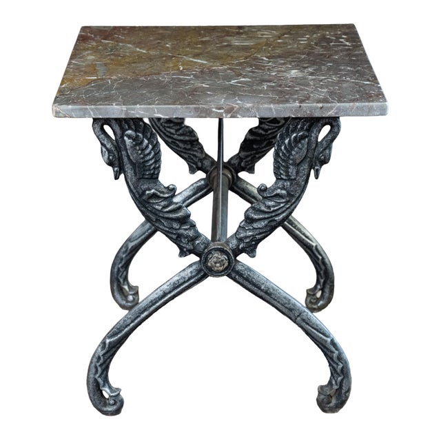 19th Century French Garden or Conservatory Table With Marble Top Over Polished Steel For Sale - Image 5 of 10