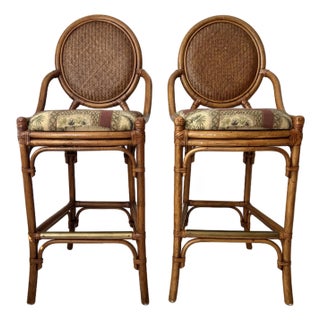 Pair of Mid 20th Century McGuire Style Bamboo Stools - 2 For Sale